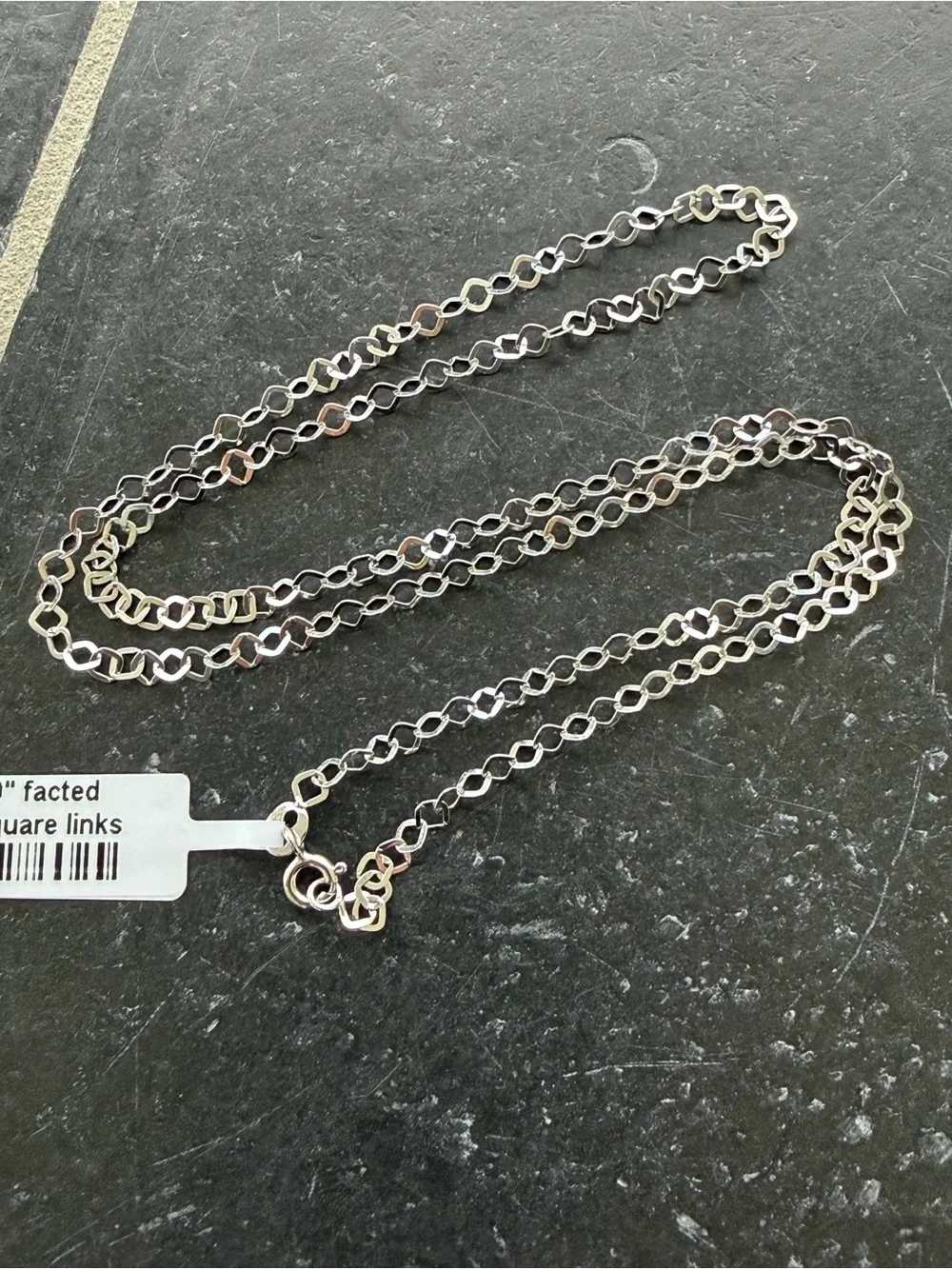 Faceted 14kt. White Gold Square Link Necklace 20” long